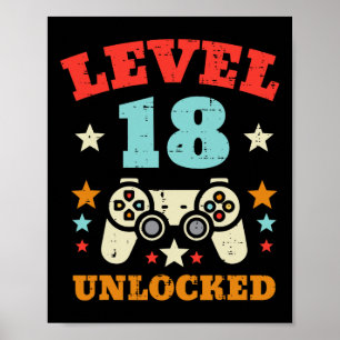Level 18 Ontgrendeld Video Gamer Jongens Mannen 18 Poster