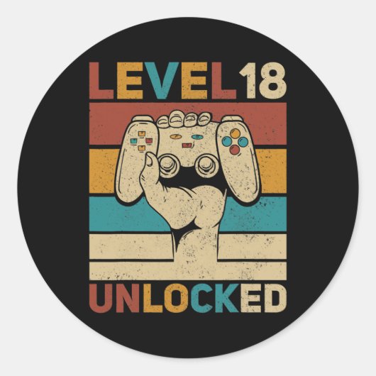 Level 18 Year Old Unlocked 18th Birthday Gamer Ronde Sticker (Voorkant)