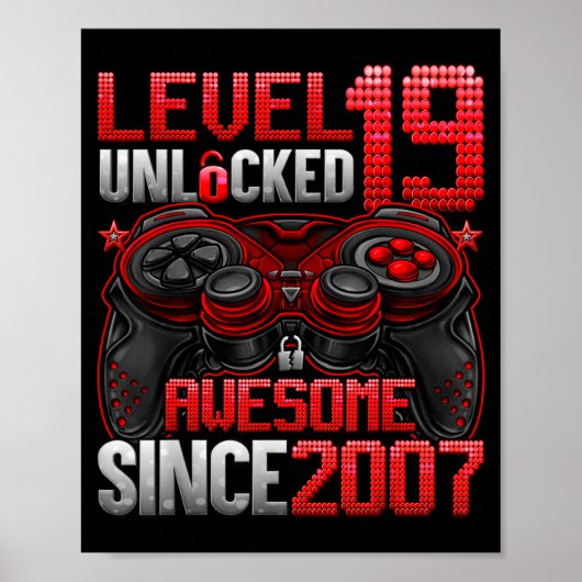 Level 19 Ontgrendeld 19 Jaar Oude Jongens 19e Verj Poster (Voorkant)