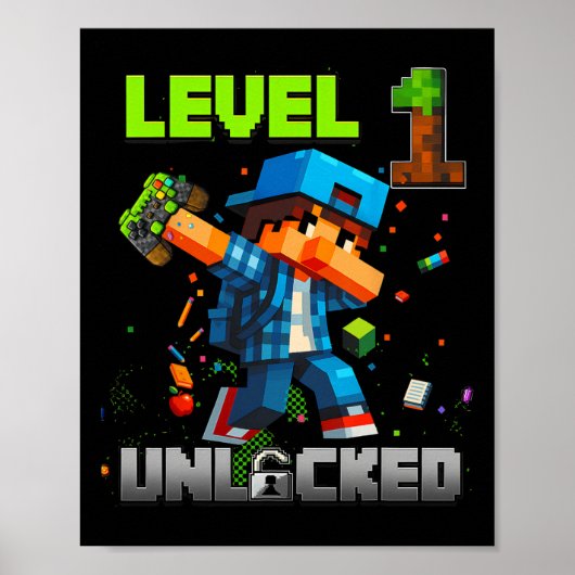 Level 1 Ontgrendeld Grappige Verjaardag Jongen Pix Poster (Voorkant)