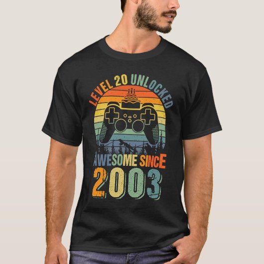Level 20 20e Birthday Gamer 2003 jongens G T-shirt (Voorkant)