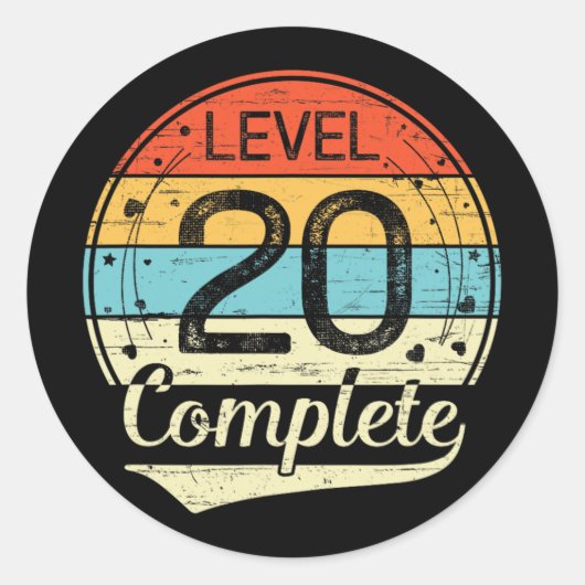 Level 20 Complete Retro 20e bruiloft Jubileum T Ronde Sticker (Voorkant)
