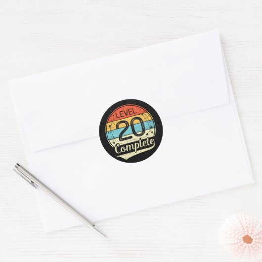 Level 20 Complete Retro 20e bruiloft Jubileum T Ronde Sticker (Envelop)