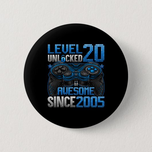 Level 20 Ontgrendeld 20 Jaar Oude Cadeaus Jongens Ronde Button 5,7 Cm (Voorkant)