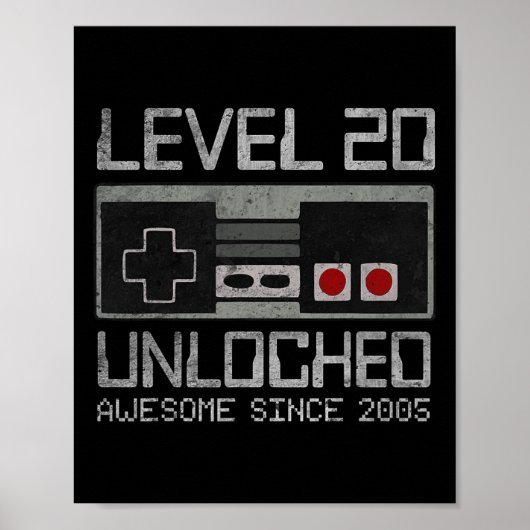 Level 20 Ontgrendeld 20e Verjaardag 20 Jaar Oude V Poster (Voorkant)
