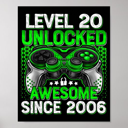 Level 20 Unlocked 20 Year Old Boys 20th Birthday B Poster (Voorkant)