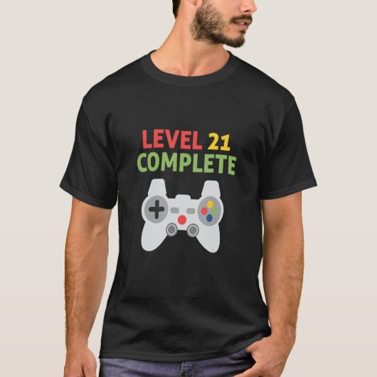 Level 21 Complete - 21e verjaardag Grappige videog T-shirt (Voorkant)