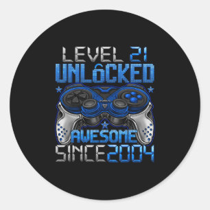 Level 21 Ontgrendeld 21 Jaar Oude Cadeaus Jongens  Ronde Sticker