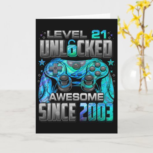 Level 21 Unlocked Awesome Since 2003 21st Birthday Kaart (Gele Bloem)