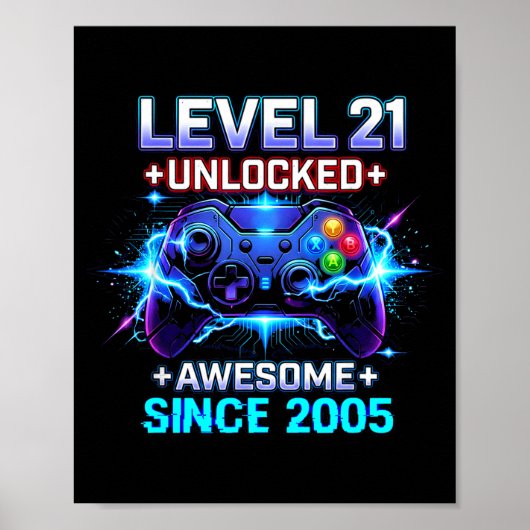 Level 21 Unlocked Awesome Since 2005 21st Birthday Poster (Voorkant)
