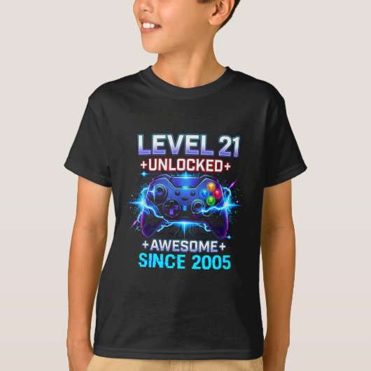 Level 21 Unlocked Awesome Since 2005 21st Birthday T-shirt (Voorkant)