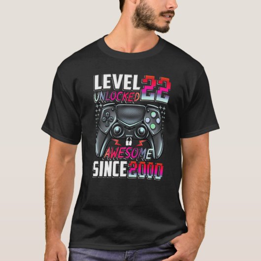 Level 22 Unlocked Awesome Since 2000 22nd Birthday T-shirt (Voorkant)