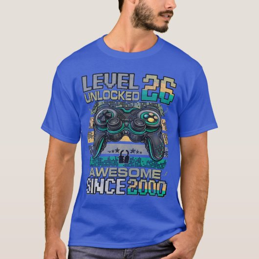 Level 26 Unlocked Awesome Since 2000 26th Birthday T-shirt (Voorkant)