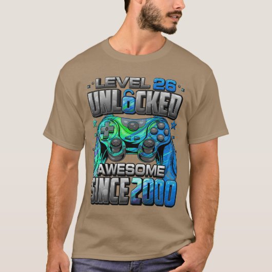 Level 26 Unlocked Awesome Since 2000 26th Birthday T-shirt (Voorkant)