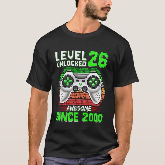 Level 26 Unlocked Awesome Since 2000 Video Gamer 2 T-shirt (Voorkant)