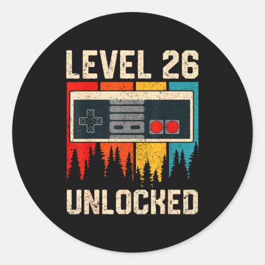Level 26 Unlocked Video Game Controller Birthday M Ronde Sticker (Voorkant)