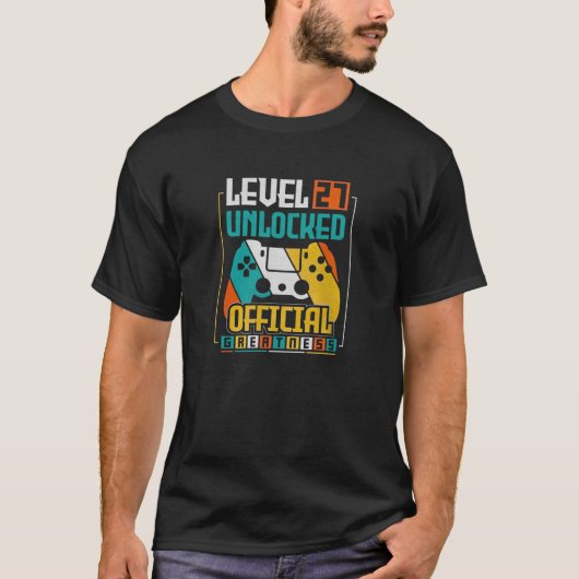 Level 27 Unlocked 27th Birthday Gamer 27 Year Old T-shirt (Voorkant)