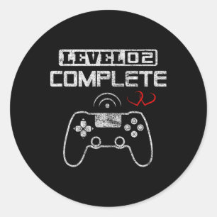 Level 2 Compleet 2e Huwelijksverjaardag Videogame Ronde Sticker