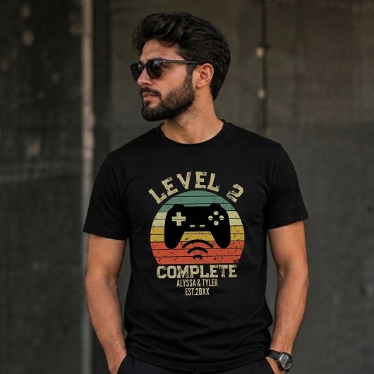 Level 2 Complete Gamer Bruiloft Retro T-shirt