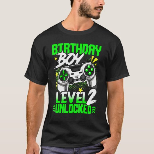 Level 2 Unlocked  Video Game Player Birthday Boy T-shirt (Voorkant)