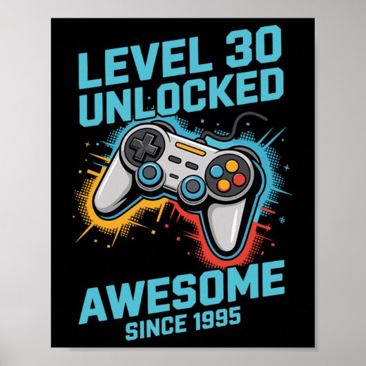 Level 30 Ontgrendeld Gamer 30ste Verjaardag  Poster (Voorkant)