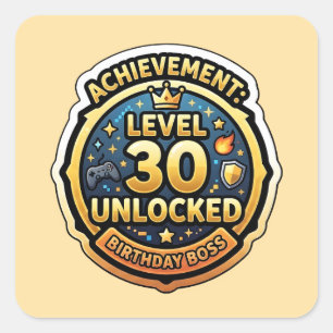 Level 30 Ontgrendeld Verjaardagsbaas Gamer Cadeau Vierkante Sticker