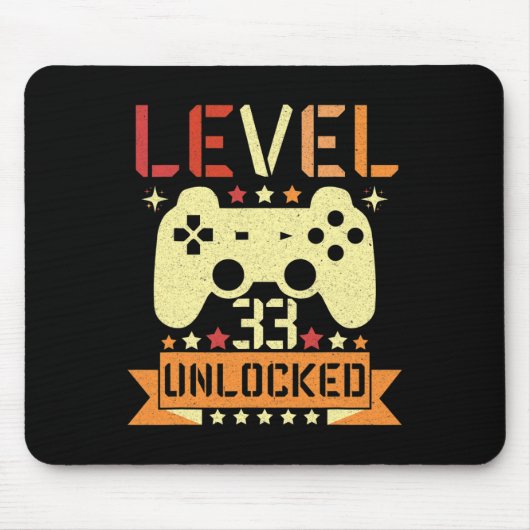 Level 33 Ontgrendeld Videospel 33e Verjaardag Game Muismat (Voorkant)