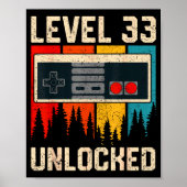 Level 33 Unlocked Video Game Controller Birthday M Poster (Voorkant)