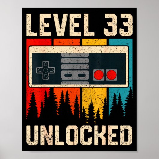Level 33 Unlocked Video Game Controller Birthday M Poster (Voorkant)