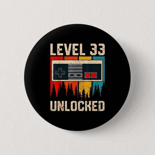 Level 33 Unlocked Video Game Controller Birthday M Ronde Button 5,7 Cm (Voorkant)