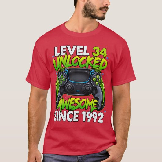 Level 34 Ontgrendeld Geweldig Sinds 1992 34ste Ver T-shirt (Voorkant)