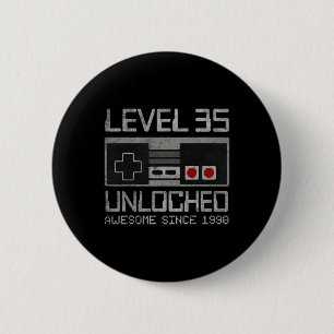 Level 35 Ontgrendeld 35e Verjaardag 35 Jaar Oude V Ronde Button 5,7 Cm