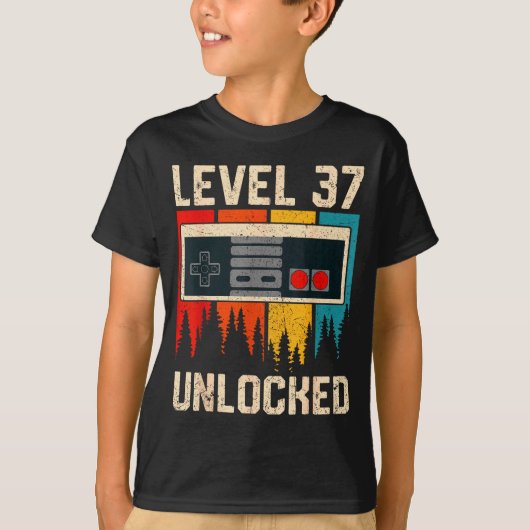 Level 37 Ontgrendeld Videospel Controller Verjaard T-shirt (Voorkant)