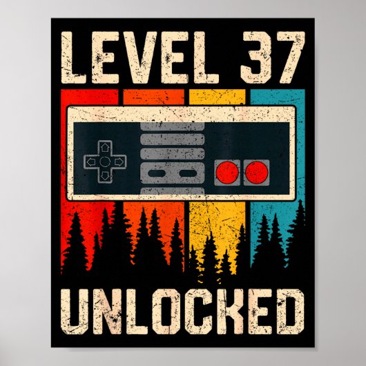 Level 37 Unlocked Video Game Controller Birthday M Poster (Voorkant)