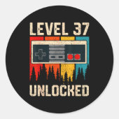 Level 37 Unlocked Video Game Controller Birthday M Ronde Sticker (Voorkant)