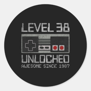 Level 38 Ontgrendeld 38e Verjaardag 38 Jaar Oude V Ronde Sticker