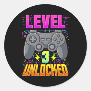 Level 3 Ontgrendeld T-Shirt Videospel Jongens 3e V Ronde Sticker