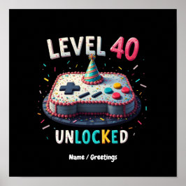 Level 40 Ontgrendeld Gaming Stijl 40e Verjaardag Poster