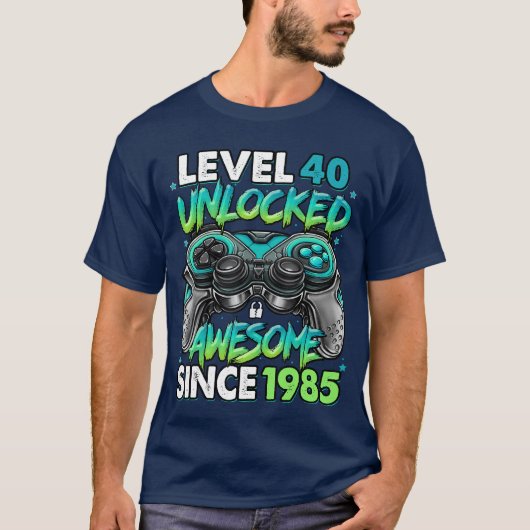 Level 40 Ontgrendeld Geweldig Sinds 1985 40ste Ver T-shirt (Voorkant)
