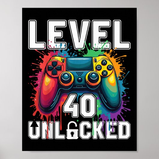 Level 40 Ontgrendeld Grappig Videogame Thema 40e G Poster (Voorkant)