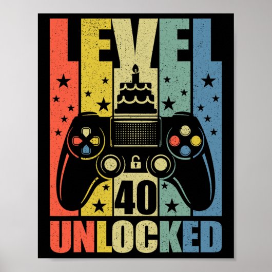 Level 40 ontgrendeld videogame 40e verjaardag Game Poster (Voorkant)