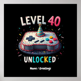Level 40 ontgrendelde gamestijl 40e verjaardag poster