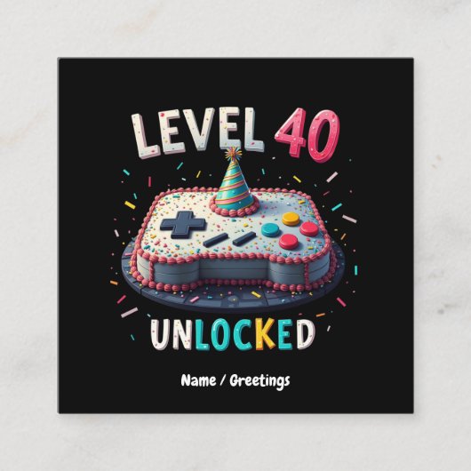 Level 40 ontgrendelde gamestijl 40e verjaardag vierkante visitekaartje (Voorkant)