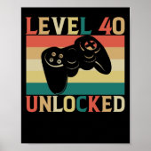 Level 40 Unlocked Video Gamer 40th Birthday Poster (Voorkant)