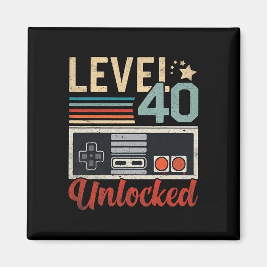 Level 40 Unlocked Video Gamer Controller 40th Birt Magneet (Voorkant)