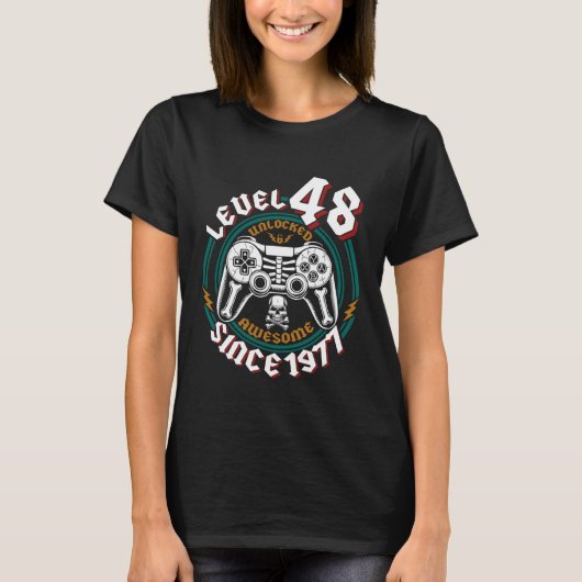 Level 48 Unlocked Awesome Since 1977, Gamer 48th B T-shirt (Voorkant)