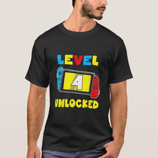 Level 4 Ontgrendeld 4e Verjaardag T-shirt Videospe (Voorkant)