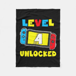 Level 4 Ontgrendeld 4e Verjaardag T-shirt Videospe Fleece Deken