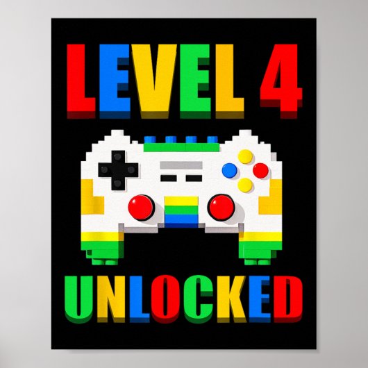 Level 4 Ontgrendeld Gamer 4 Jaar Oude Video Game V Poster (Voorkant)