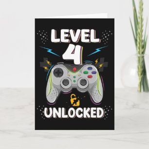 Level 4 Ontgrendeld Videospel 4e Verjaardag Gamer Kaart
